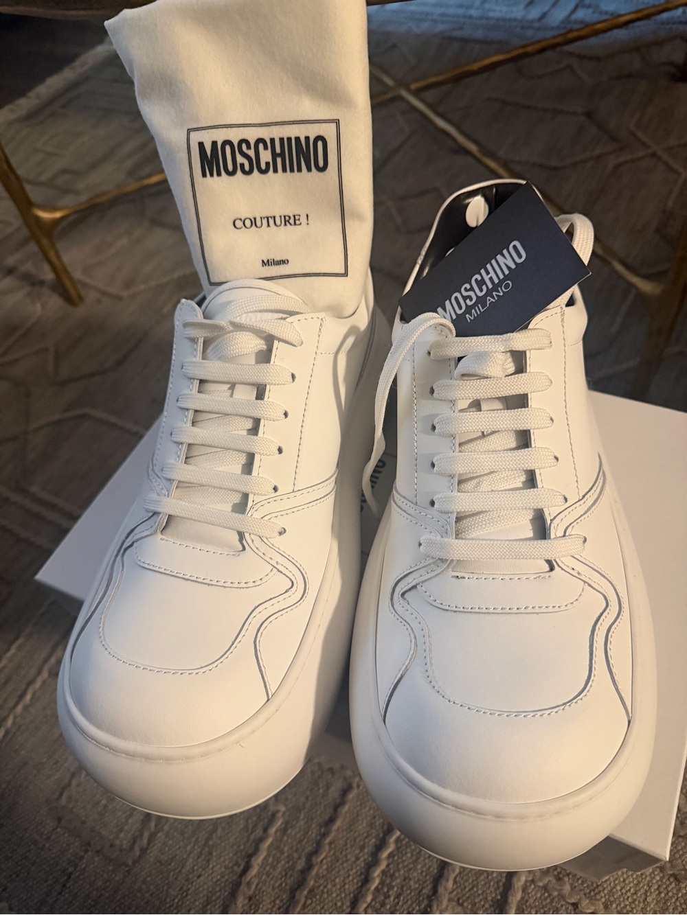 Moschino White Leather Lace-Up Men's Sneakers